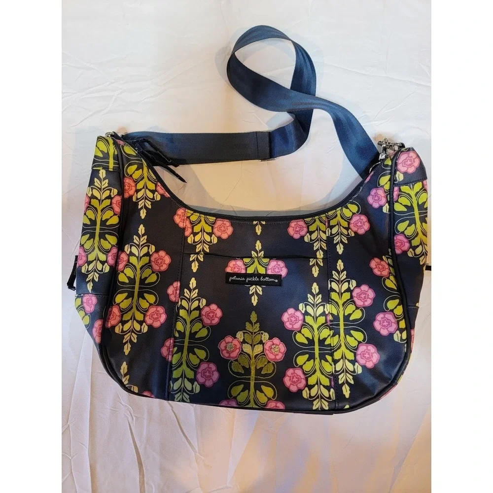 Petunia Pickle Bottom Diaper Bag - Blue with Pink Flowers